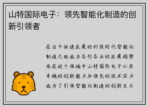 山特国际电子：领先智能化制造的创新引领者